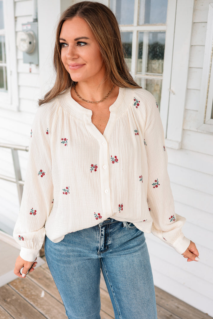 Bria Flower Embroidered Blouse