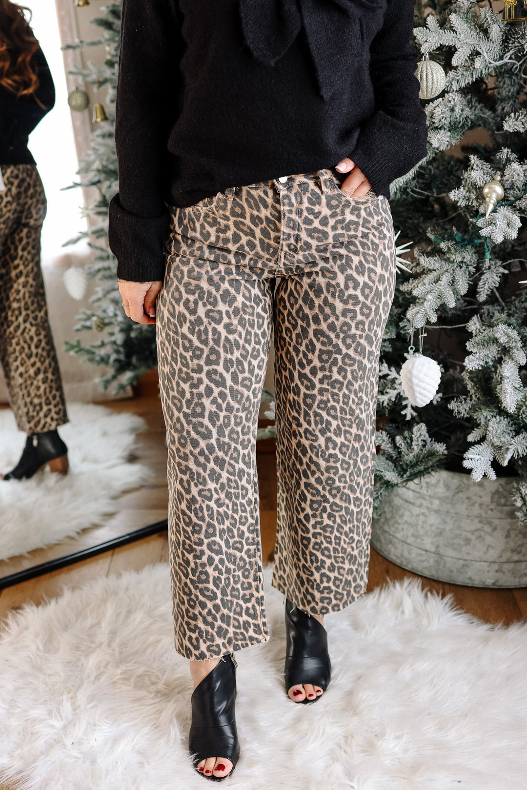 VERVET: Leopard Print High Rise Crop Jeans
