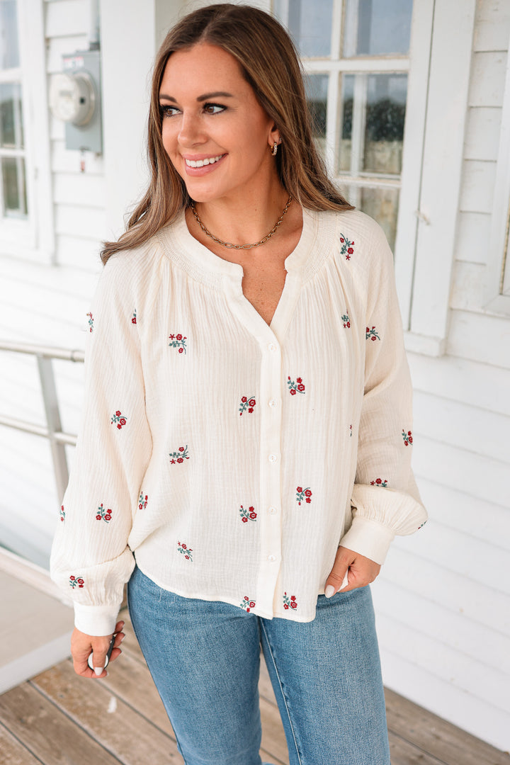 Bria Flower Embroidered Blouse