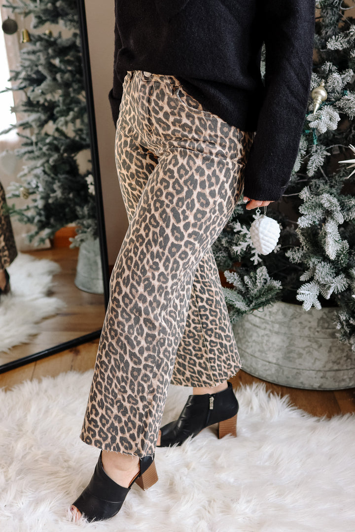 VERVET: Leopard Print High Rise Crop Jeans