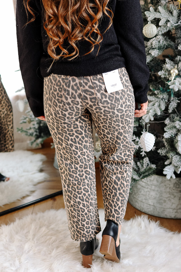 VERVET: Leopard Print High Rise Crop Jeans