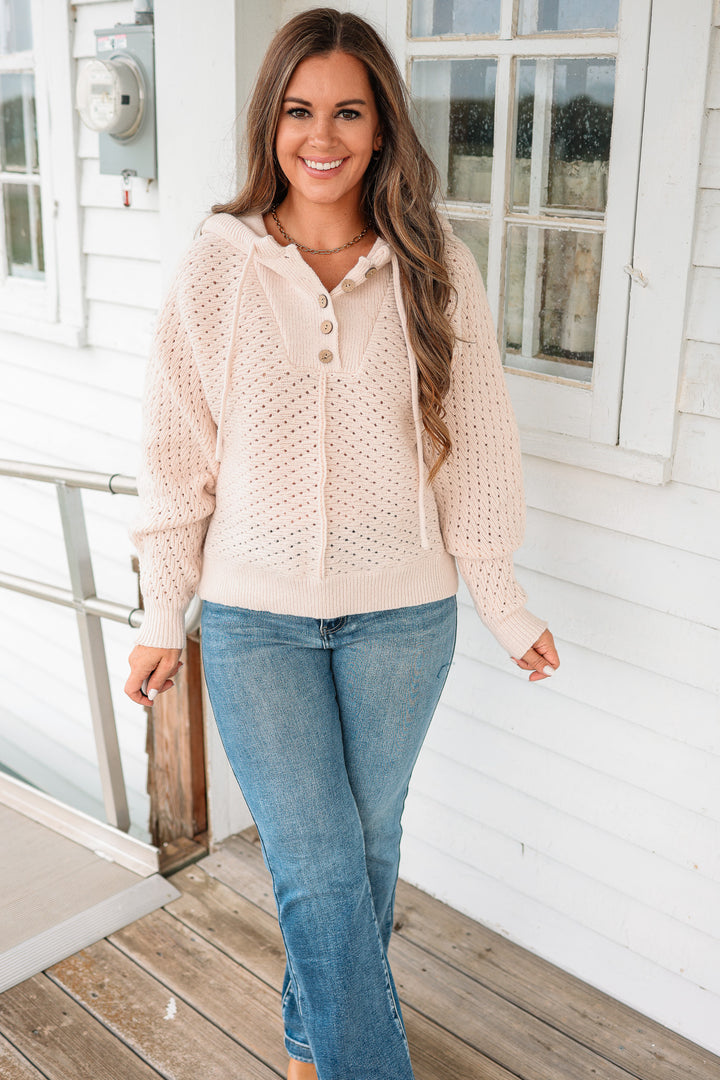 Kelsey Half Button Hoodie Sweater - Natural