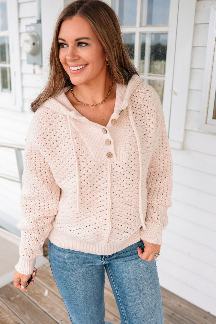 Kelsey Half Button Hoodie Sweater - Natural