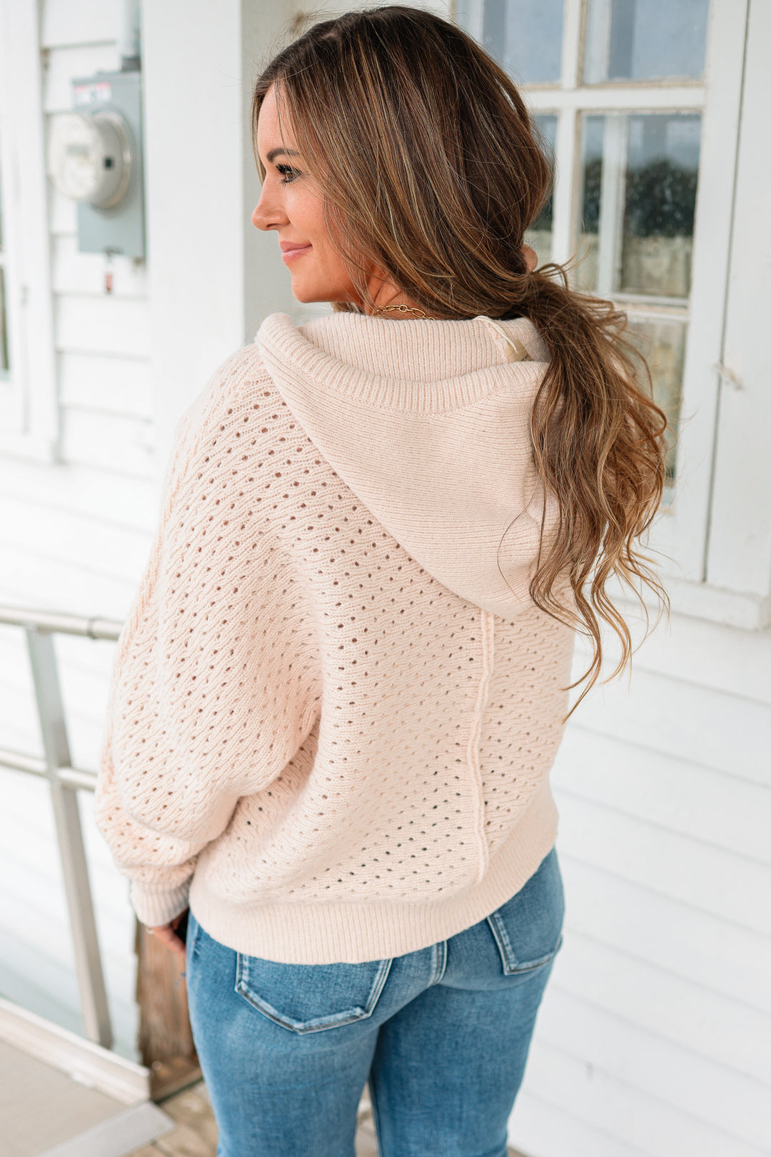 Kelsey Half Button Hoodie Sweater - Natural
