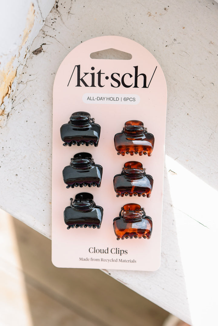 Recycled Plastic Mini Puffy Claw Clips 6pc Set - Black/Tort