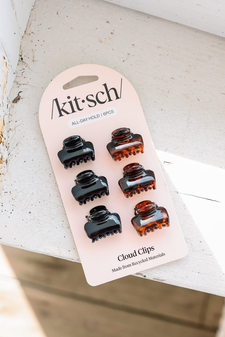 Recycled Plastic Mini Puffy Claw Clips 6pc Set - Black/Tort