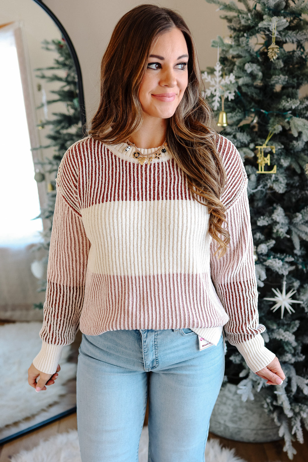 Lyndee Chenille Colorblock Sweater - Burgundy/Pink