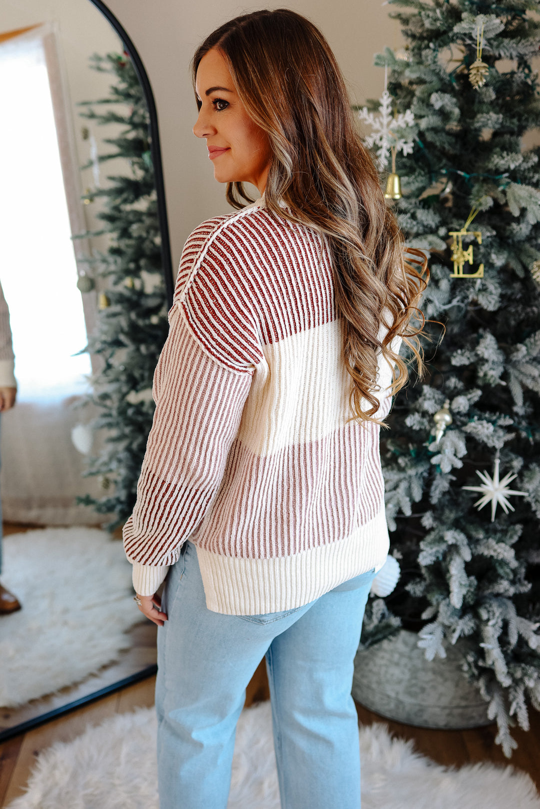 Lyndee Chenille Colorblock Sweater - Burgundy/Pink