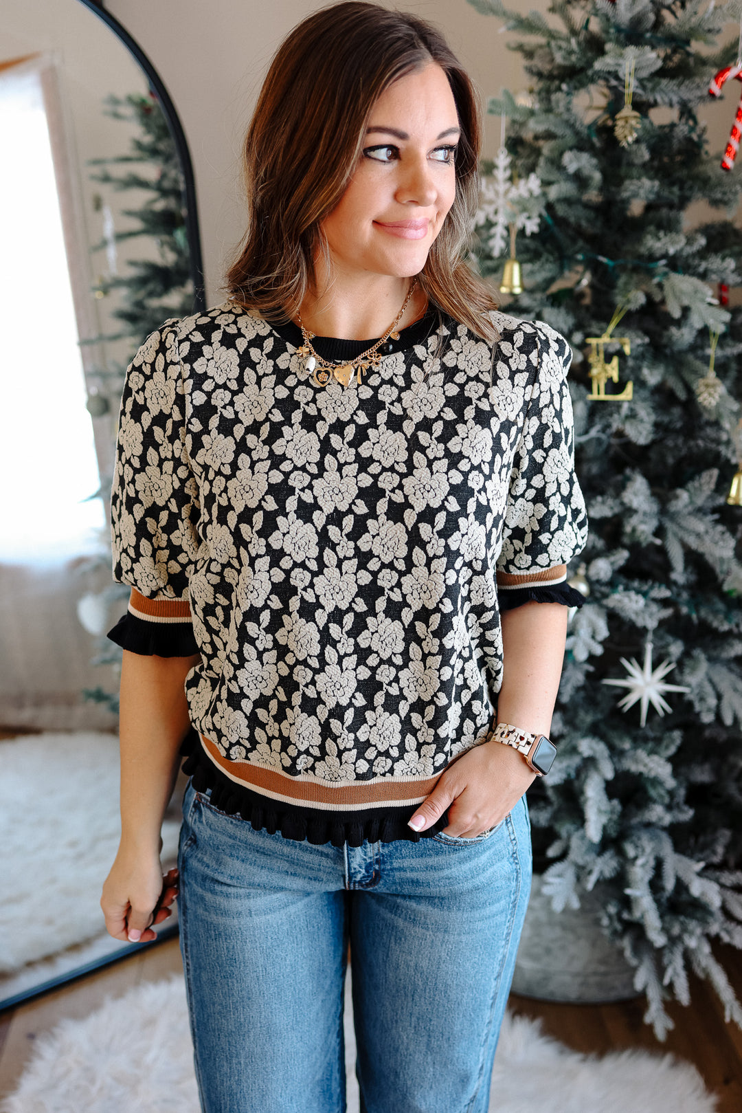 Allie Textured Rose Knit Top