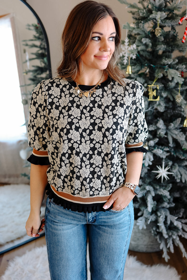 Allie Textured Rose Knit Top