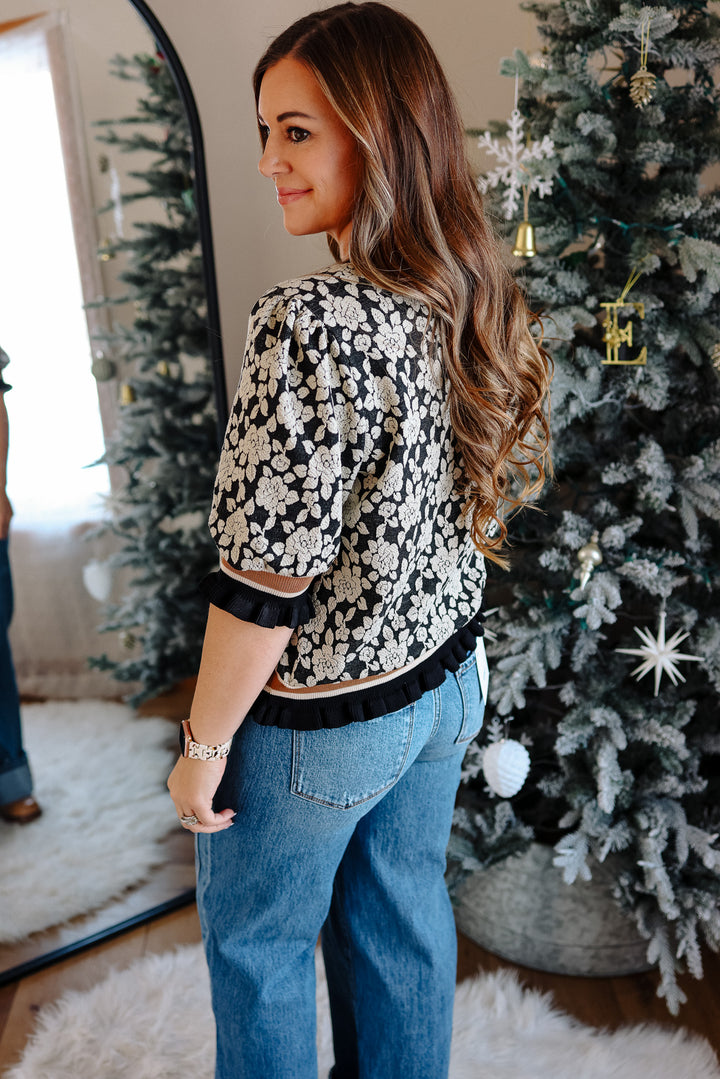 Allie Textured Rose Knit Top