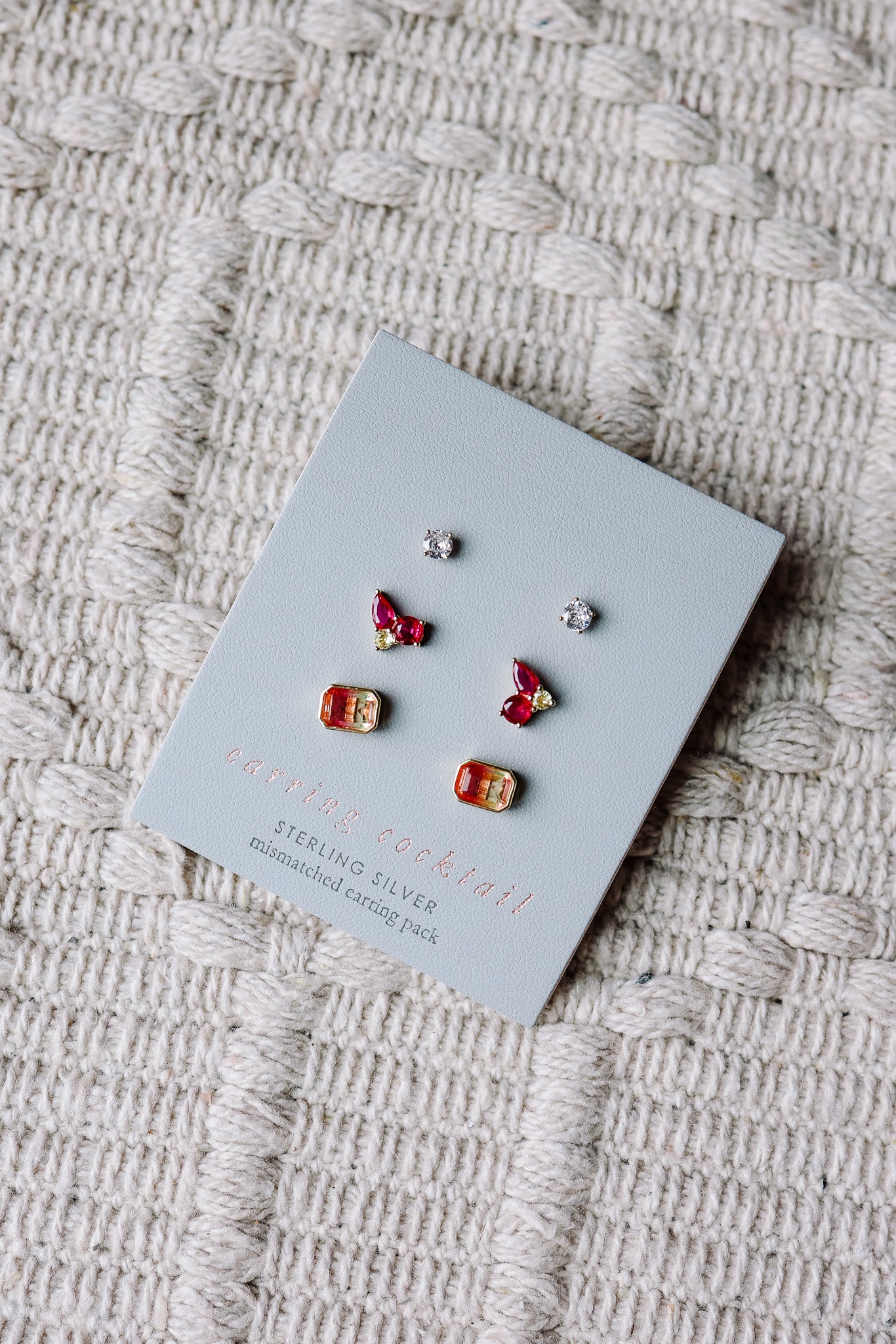 Brielle Red Stud Earrings Set - Gold