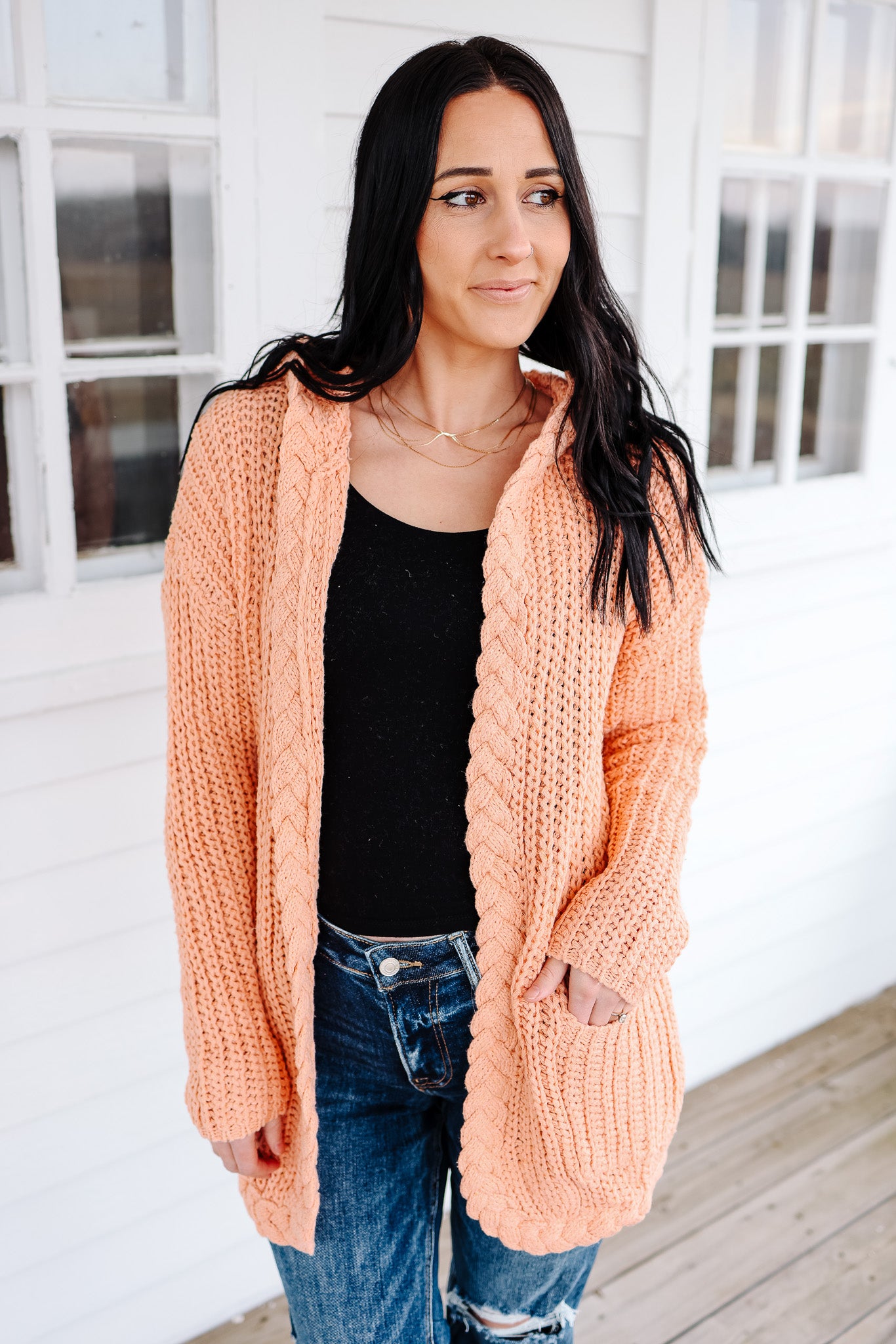 Stassie Cable Knit Hooded Cardigan - Orange