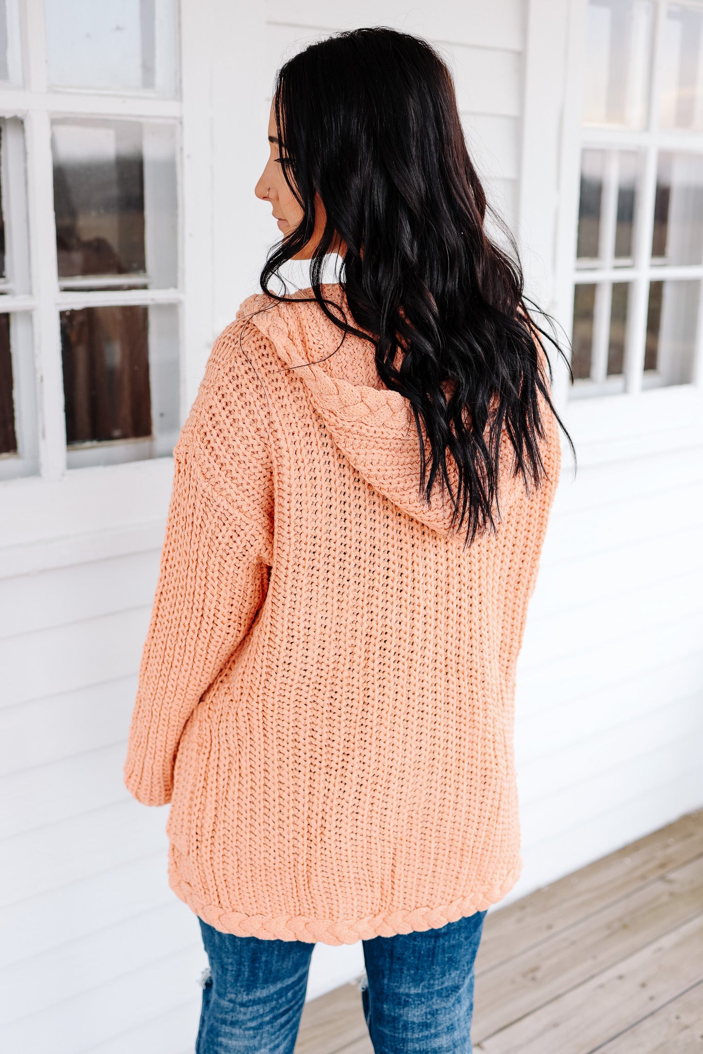 Stassie Cable Knit Hooded Cardigan - Orange