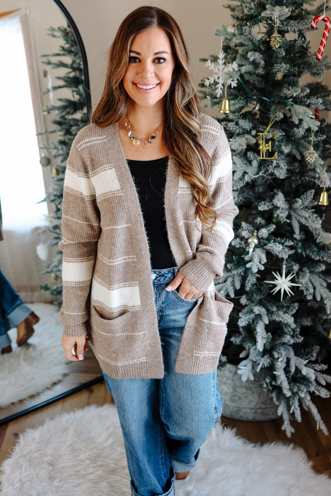 Madison Striped Cardigan - Cream