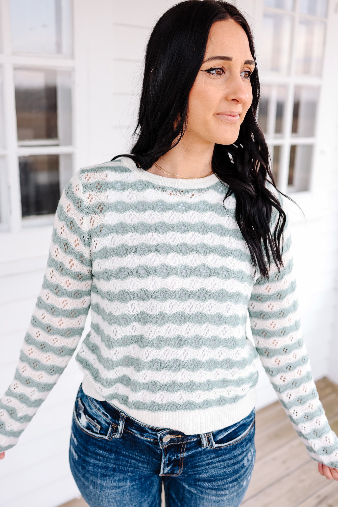 Tia Lace Up Back Pointelle Sweater