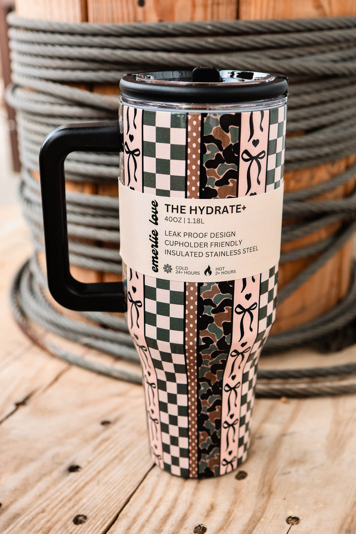 The Hydrate+ 40oz Tumbler - Camo Checkered Bow