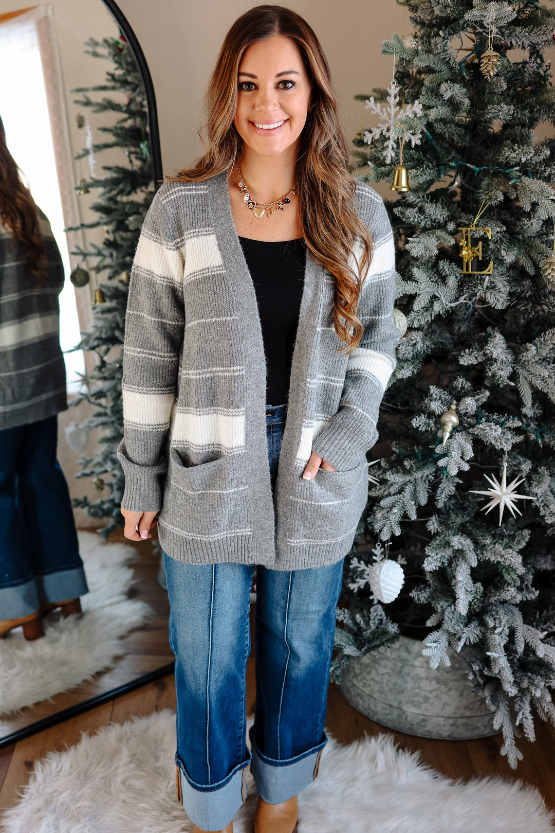 Madison Striped Cardigan - Grey
