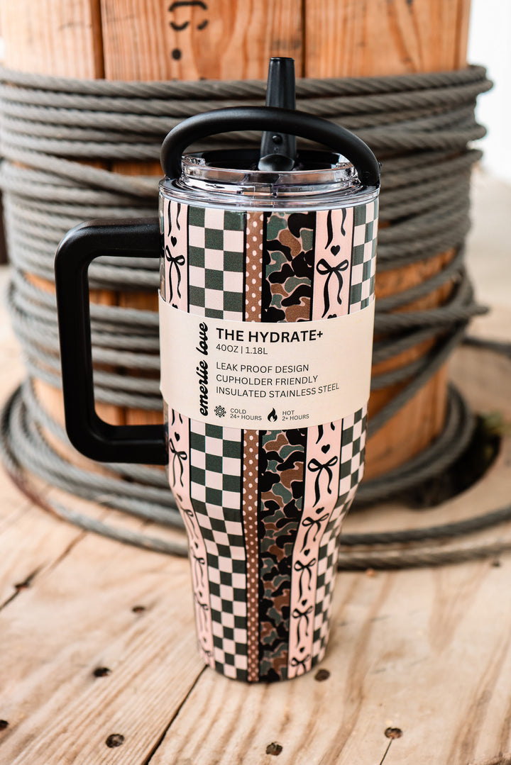 The Hydrate+ 40oz Tumbler - Camo Checkered Bow