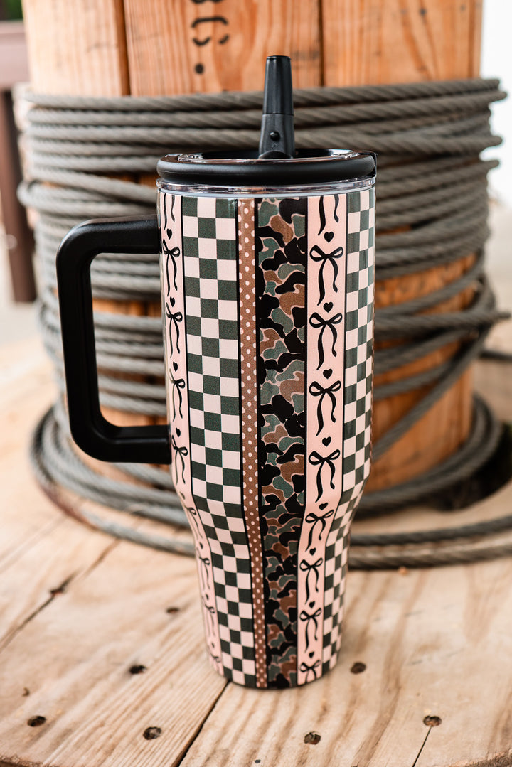 The Hydrate+ 40oz Tumbler - Camo Checkered Bow