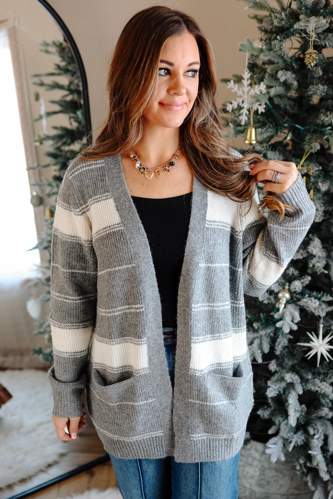 Madison Striped Cardigan - Grey