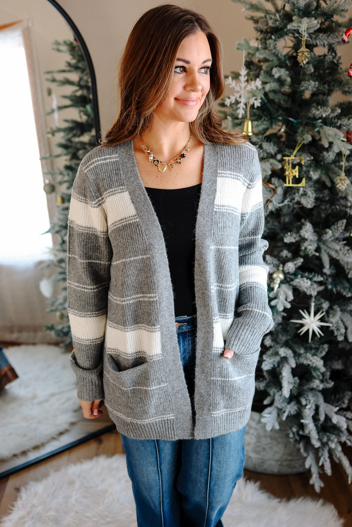 Madison Striped Cardigan - Grey