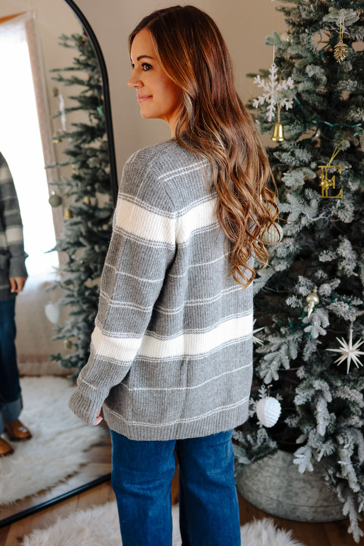 Madison Striped Cardigan - Grey