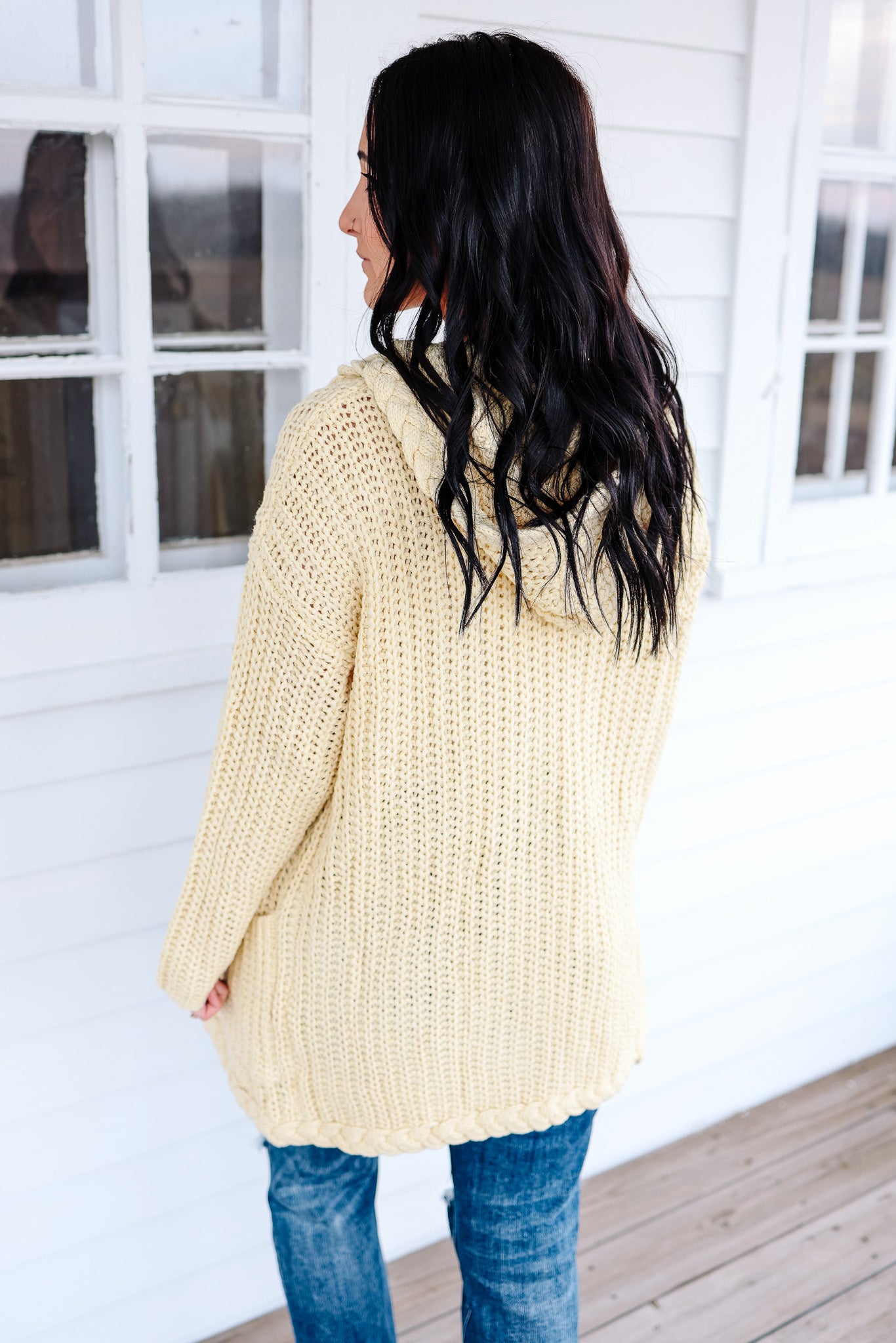 Stassie Cable Knit Hooded Cardigan - Light Yellow