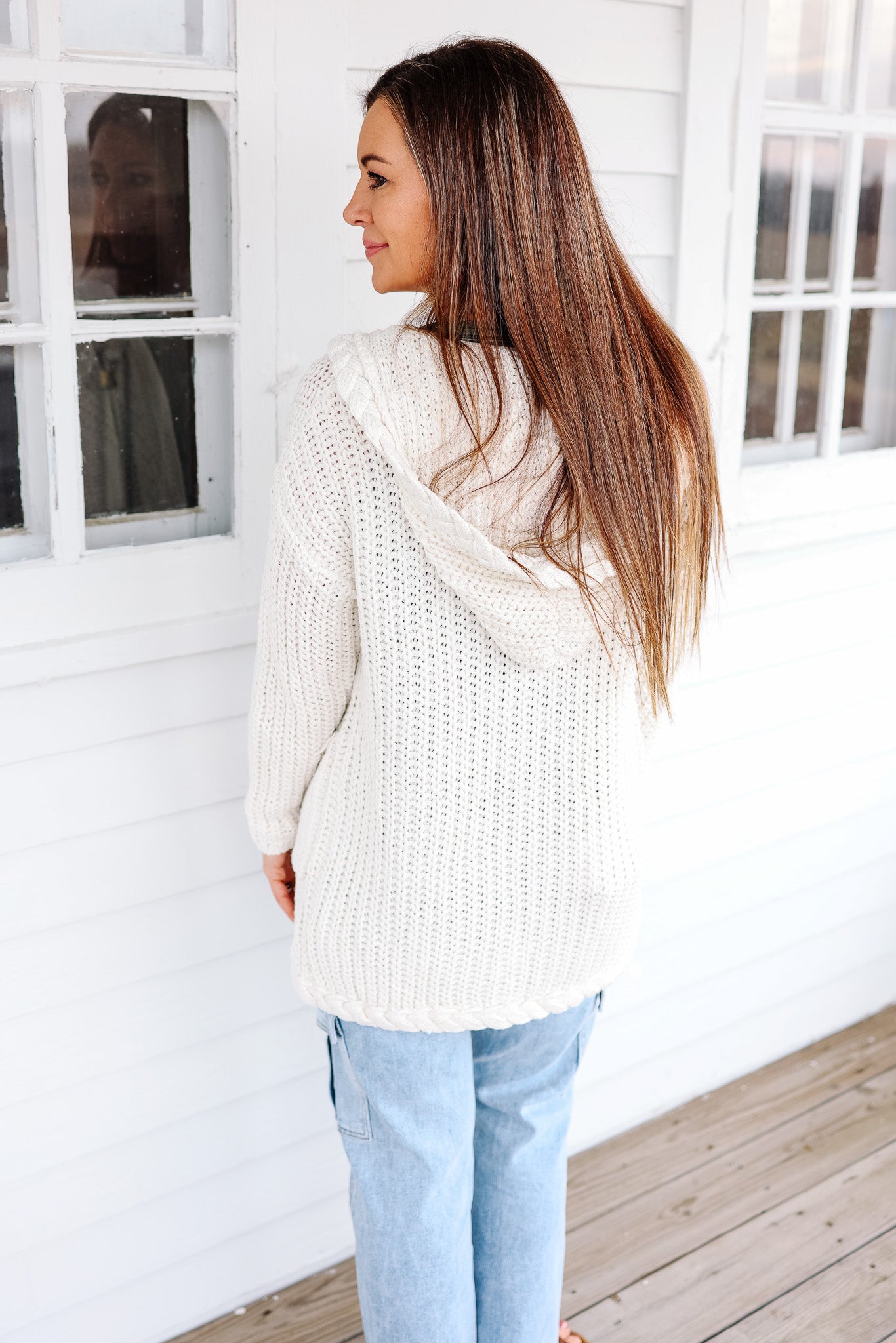 Stassie Cable Knit Hooded Cardigan - Ivory