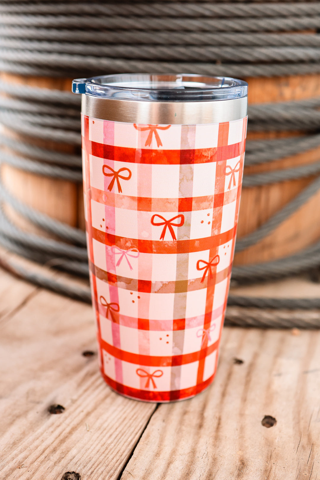 The Perk+ 20oz Coffee Mug - Rust Plaid Bows