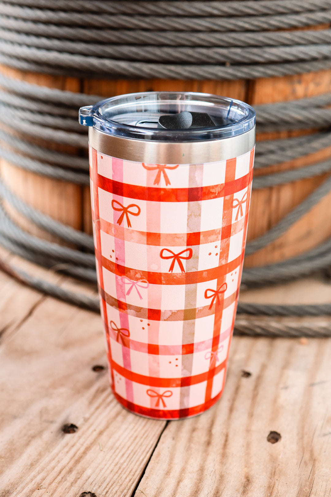 The Perk+ 20oz Coffee Mug - Rust Plaid Bows