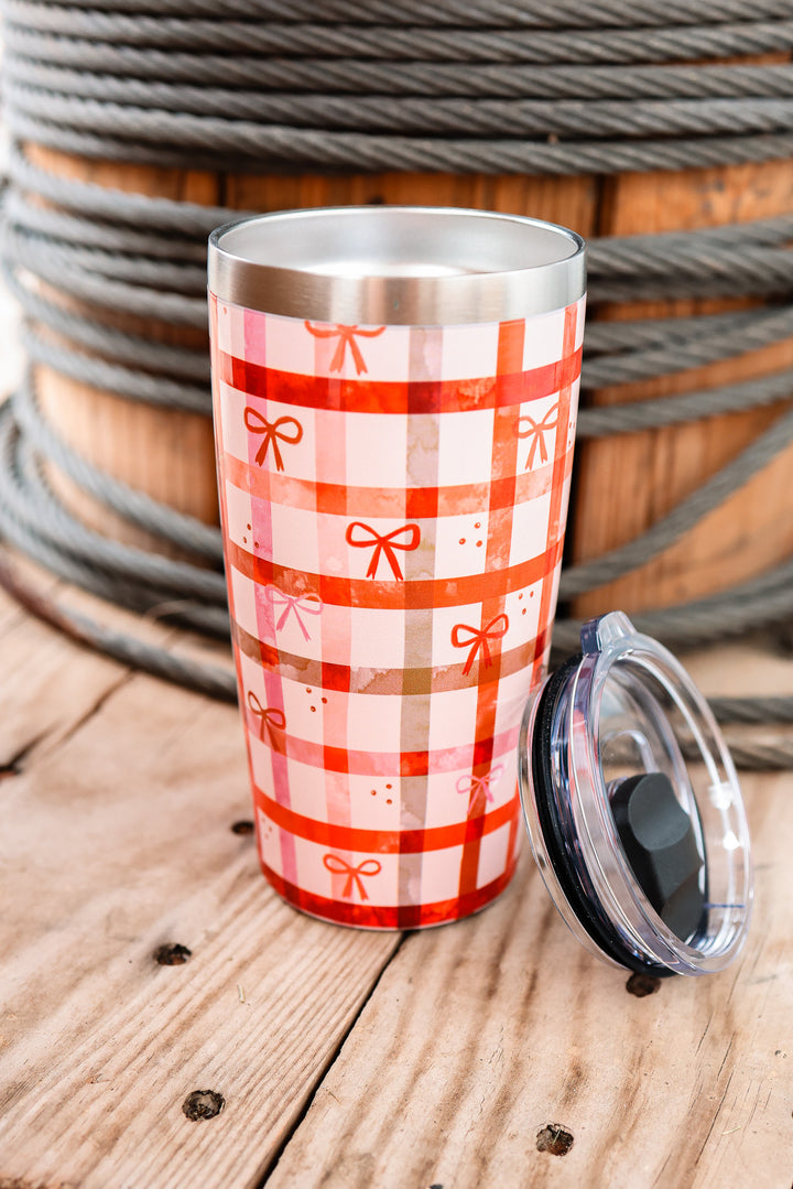 The Perk+ 20oz Coffee Mug - Rust Plaid Bows