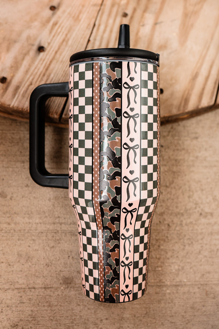 The Hydrate+ 40oz Tumbler - Camo Checkered Bow
