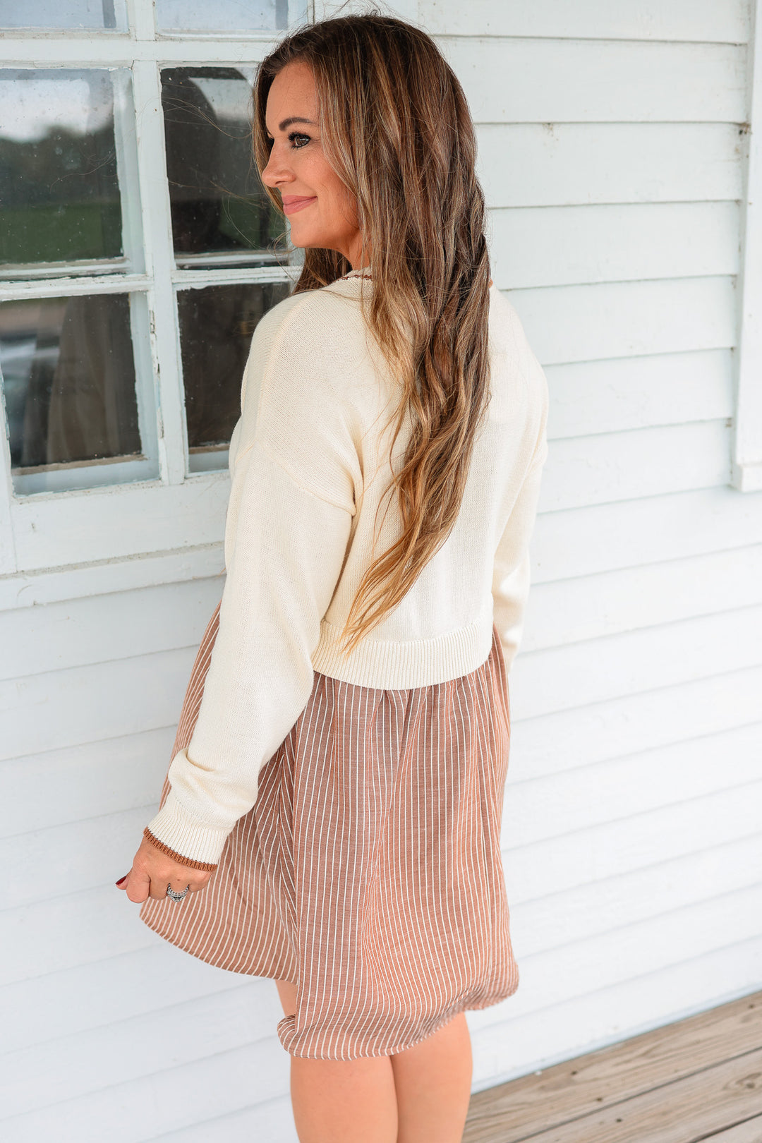 Goldie Layered Contrast Twofer Dress - Mocha