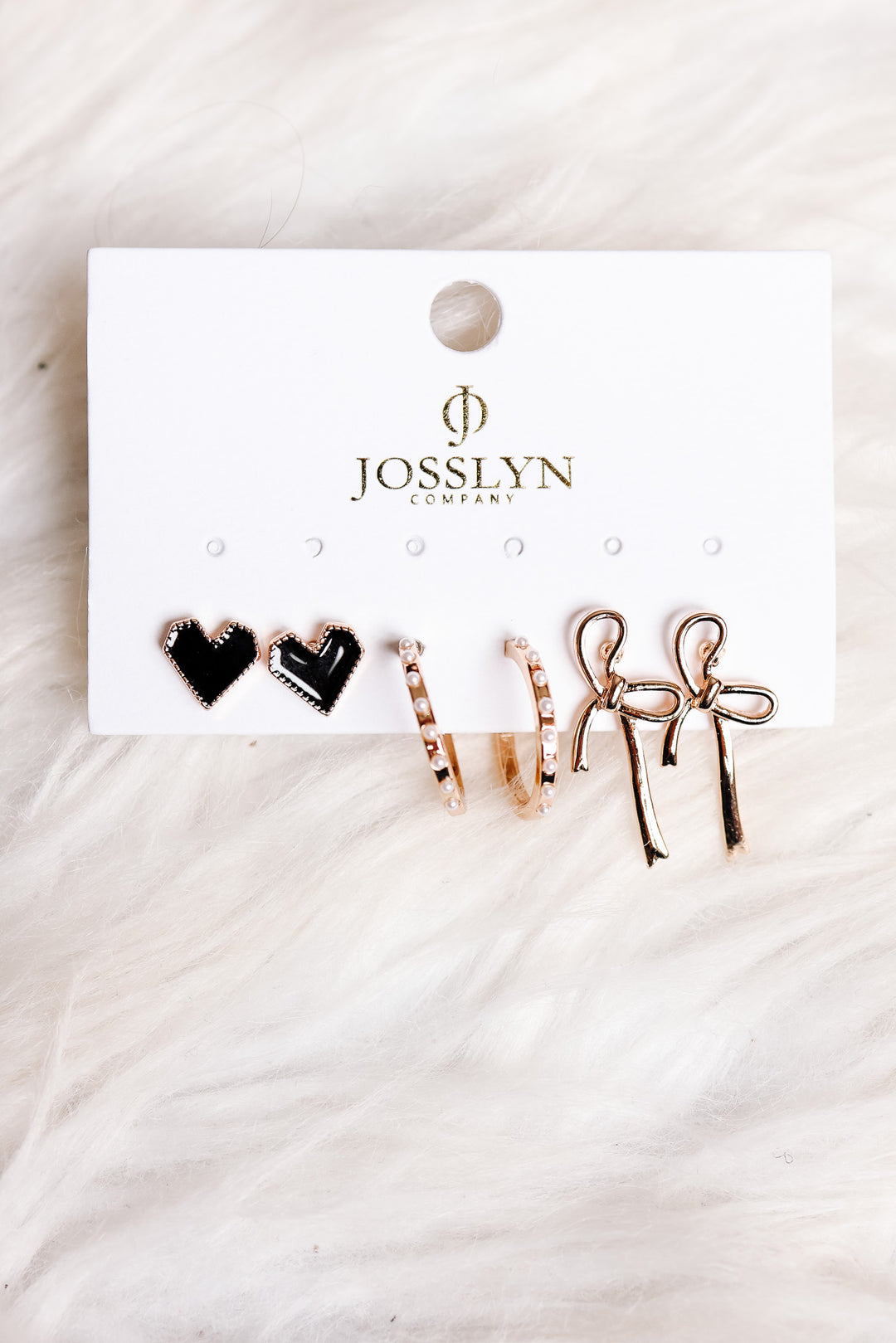 Trio Bow Hoop Black Heart Earrings