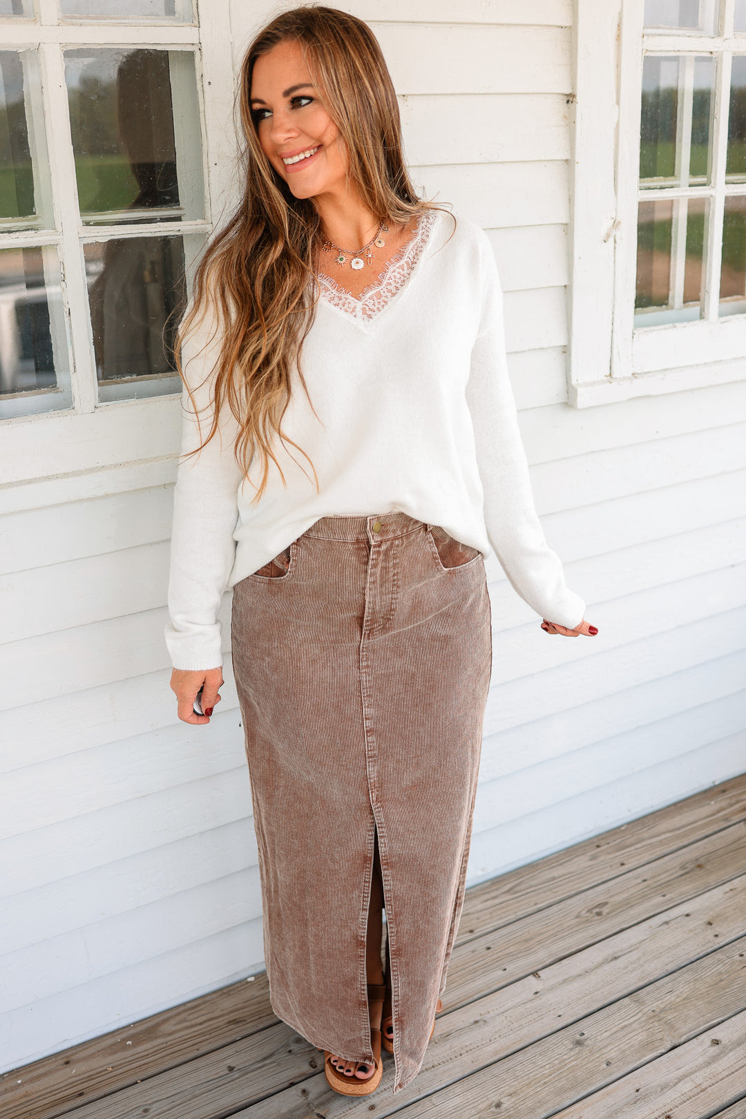 Jessa Snow Wash Corduroy Maxi Skirt - Coffee