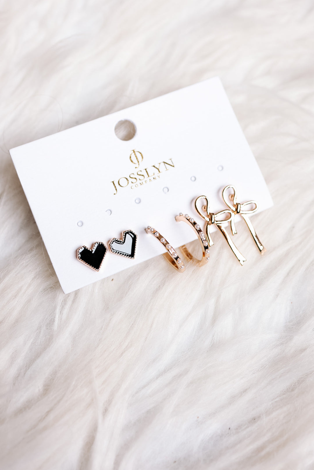 Trio Bow Hoop Black Heart Earrings