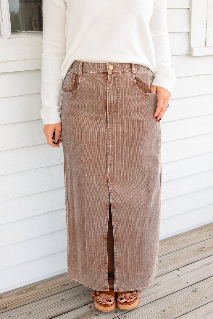Jessa Snow Wash Corduroy Maxi Skirt - Coffee