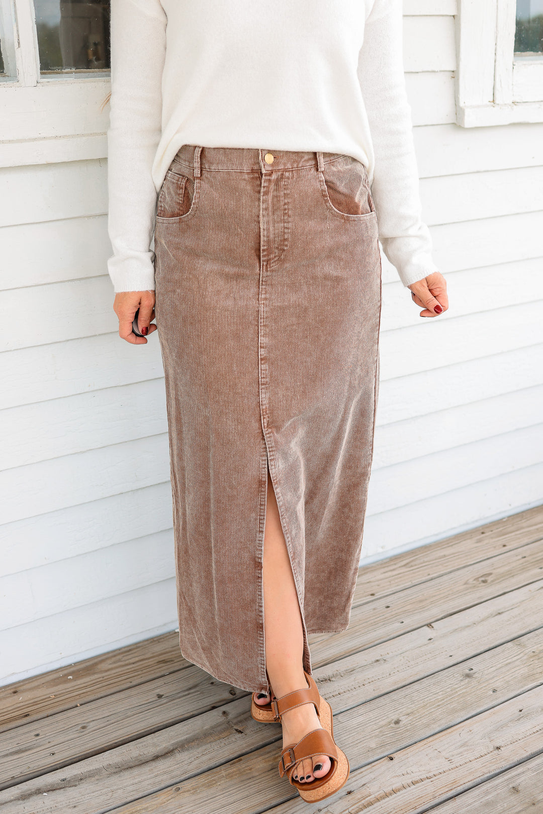 Jessa Snow Wash Corduroy Maxi Skirt - Coffee