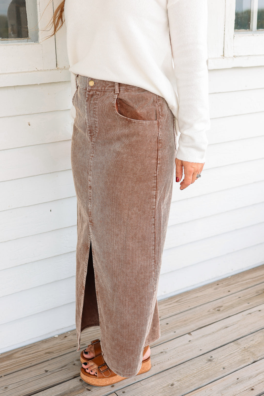 Jessa Snow Wash Corduroy Maxi Skirt - Coffee