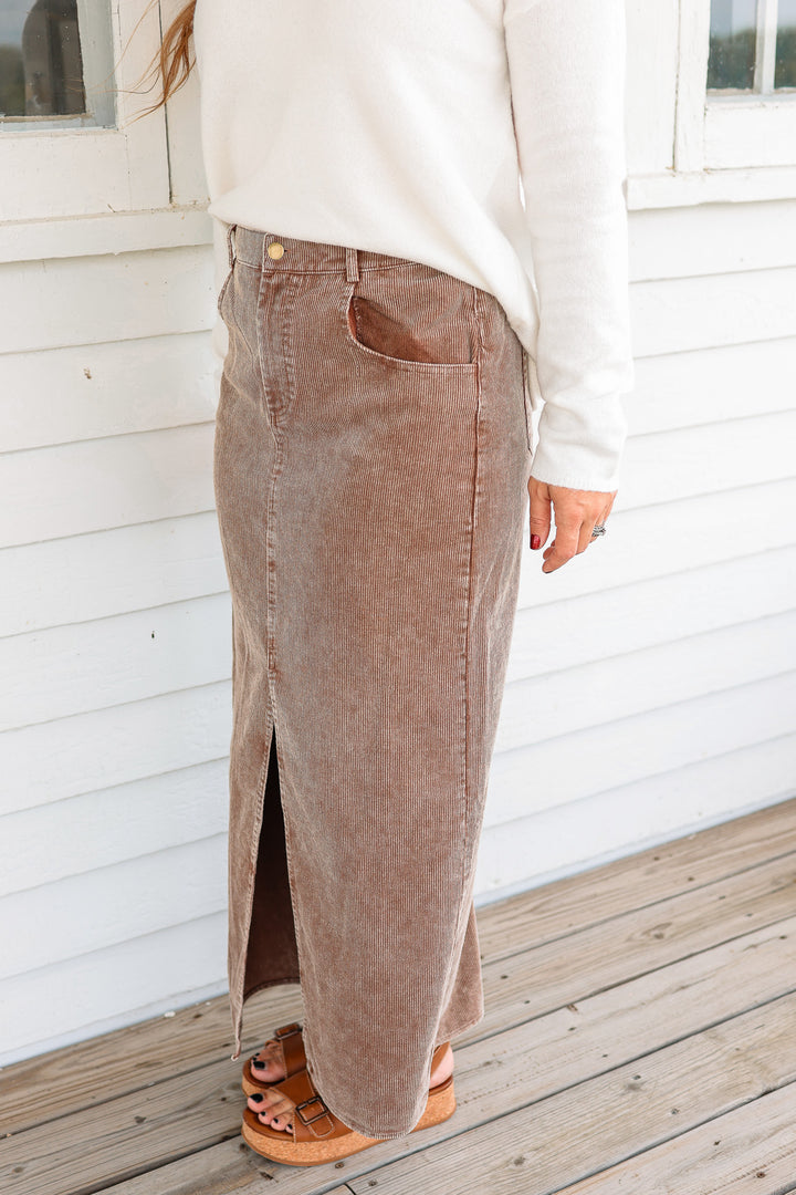 Jessa Snow Wash Corduroy Maxi Skirt - Coffee