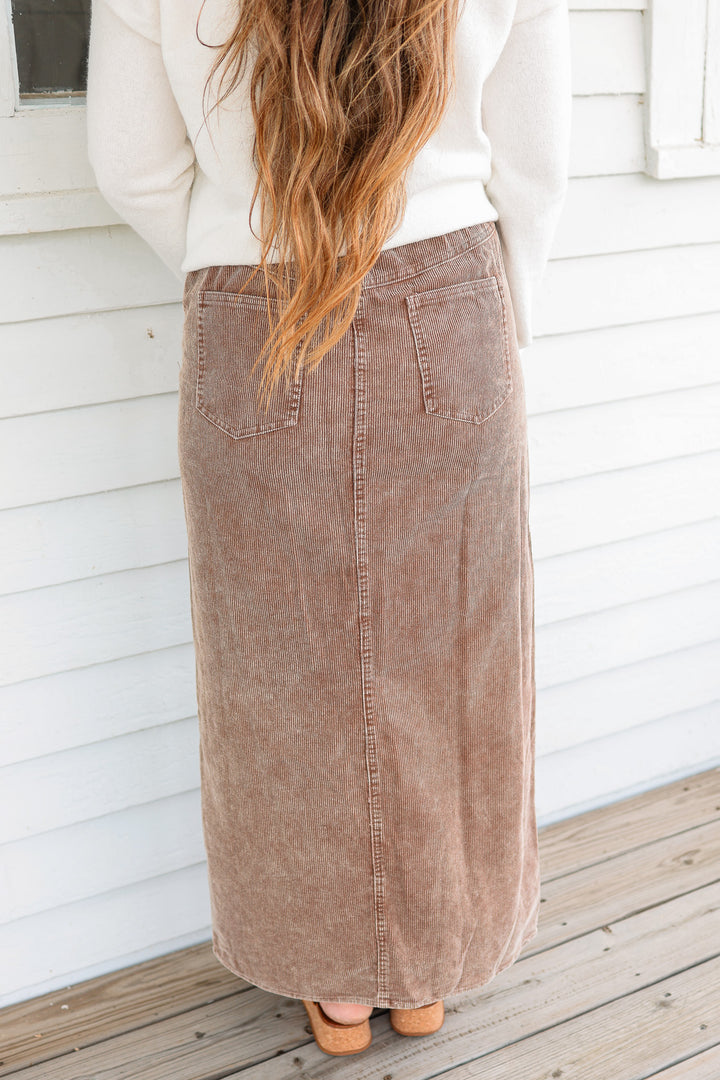 Jessa Snow Wash Corduroy Maxi Skirt - Coffee