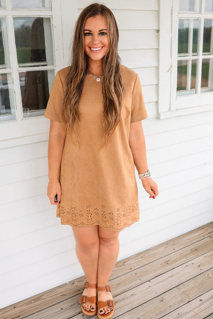 Lola Faux Suede Mini Dress - Camel