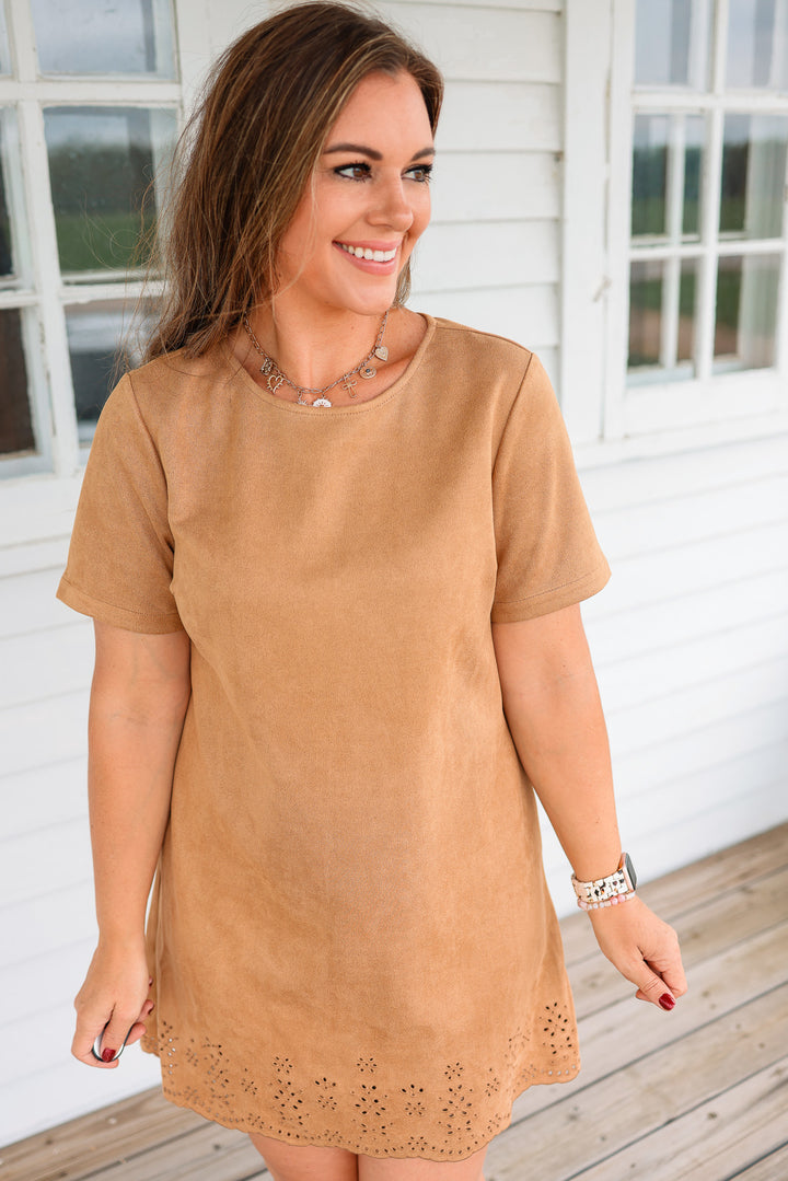 Lola Faux Suede Mini Dress - Camel