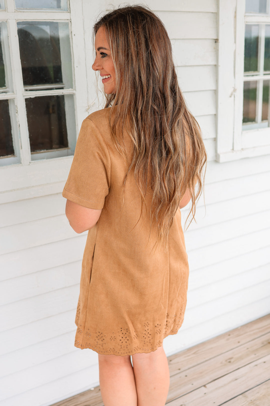Lola Faux Suede Mini Dress - Camel