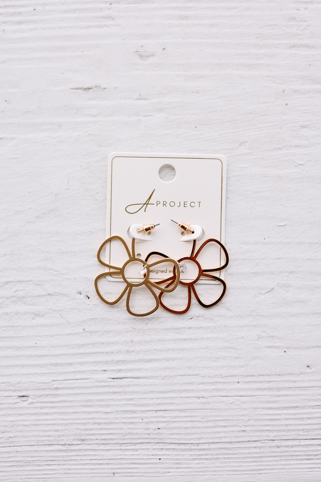 Flat Metallic Flower Hoop Earrings - Gold
