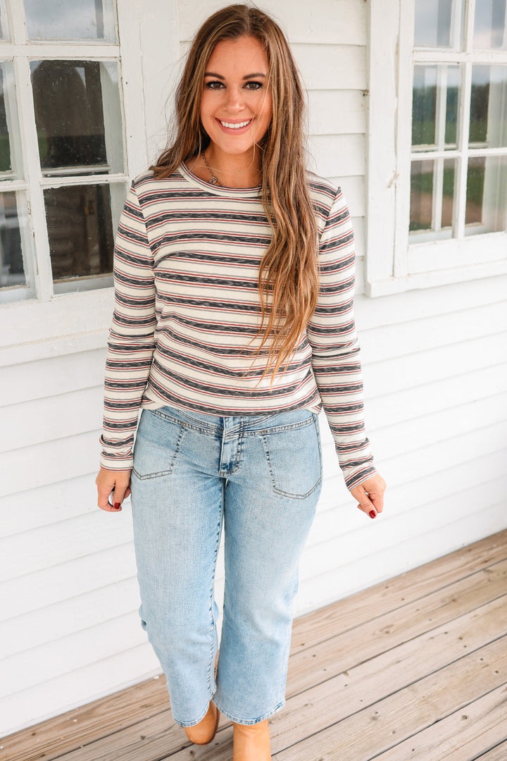Marlo Hacci Striped Top - Cream/Grey