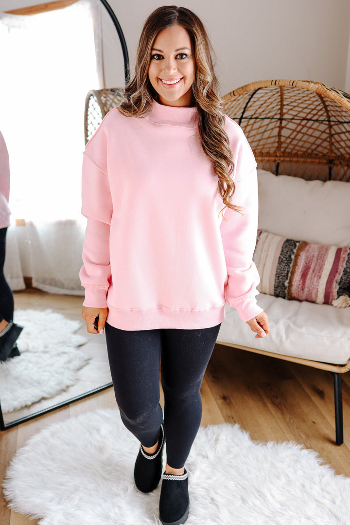 Mock Neck Sweatshirt - Baby Pink