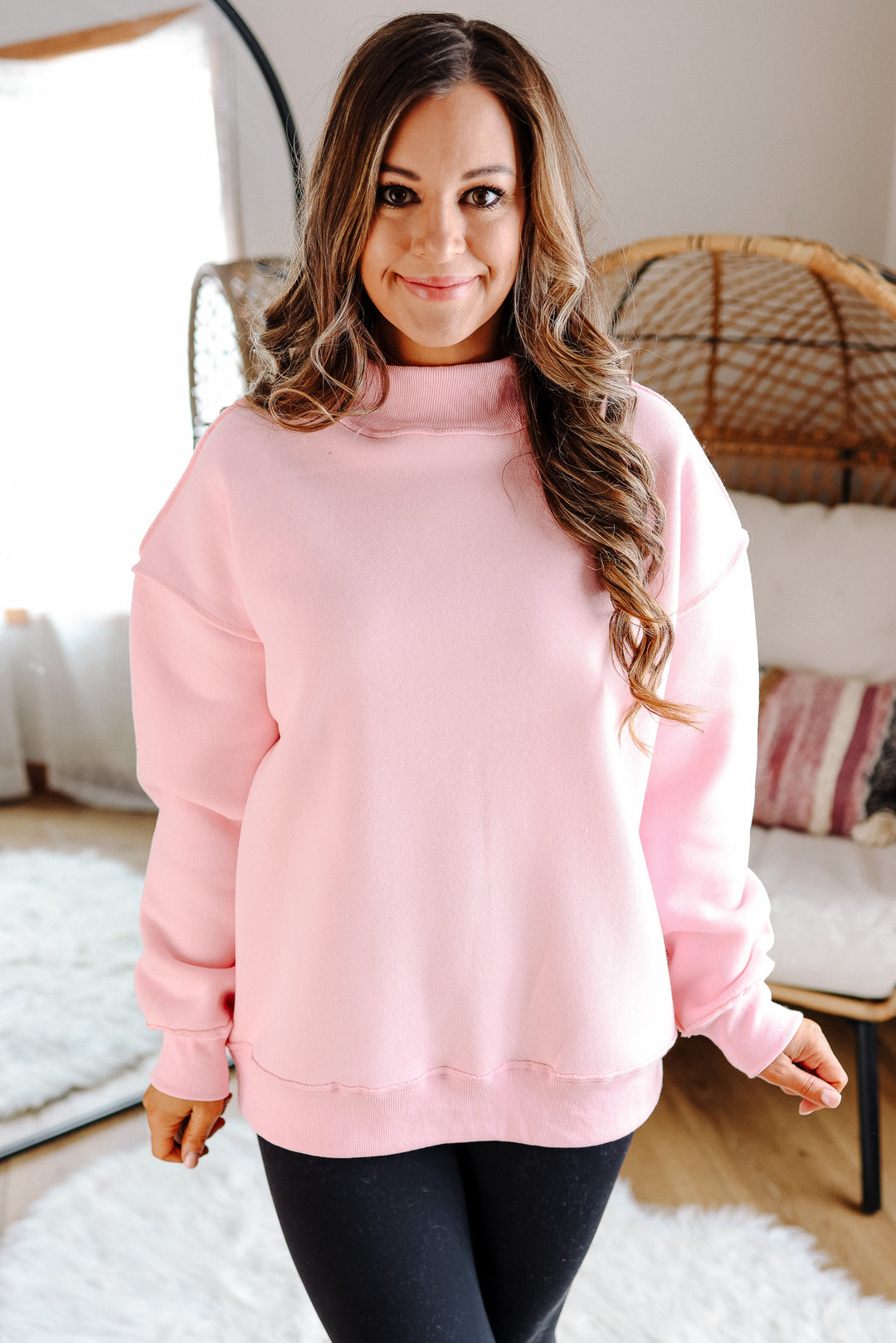 Mock Neck Sweatshirt - Baby Pink