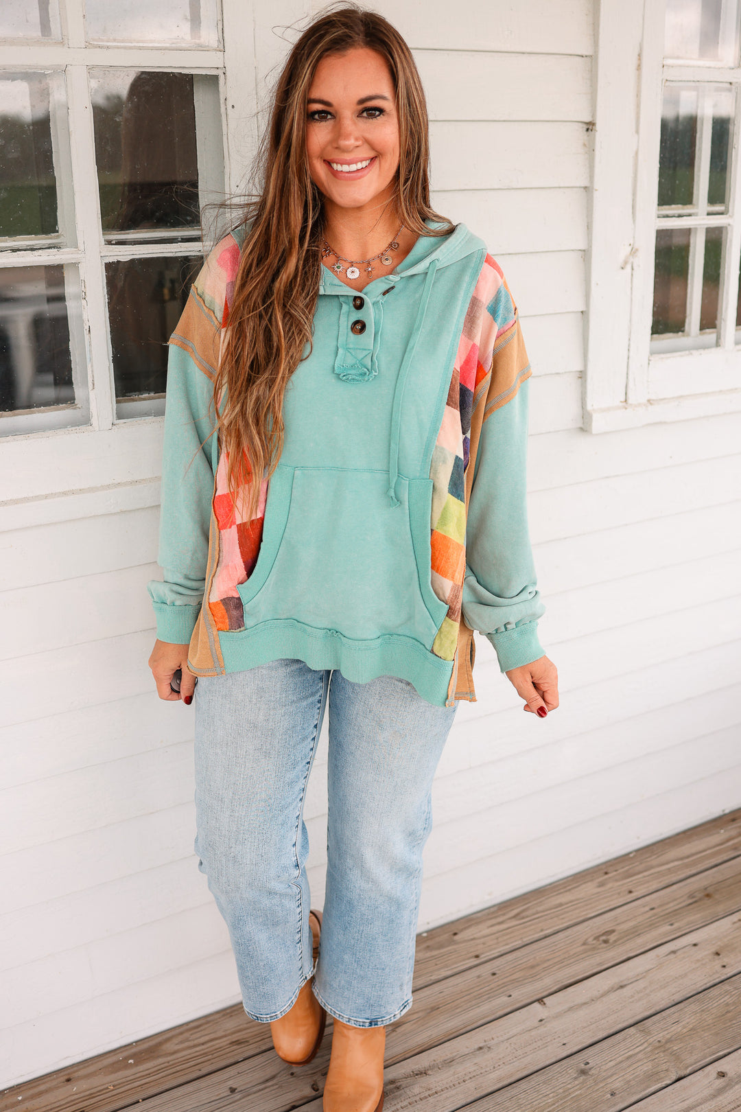 Adley Colorblock Checkered Hoodie